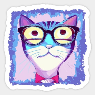 Distressed Cat with Funky Glasses Contemporary Illustration Sticker